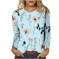 thumbnail image 2 of JTZGDY Cute Women Floral Shirts Dressy Casual Summer 3/4 Length Sleeve Crewneck Basic Tunic Tees Tops Lightweight Cotton Pullover Blouse Fashion Ladies 2025 Outfit Clothes Light Blue#02 L, 2 of 5