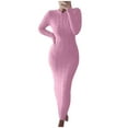 thumbnail image 2 of LYXSSBYX Womens Casual Dresses with Sleeves Women Casual Solid Knitting Slimming Hip Wrap Long Sleeve Round-Neck Sweaters Dress, 2 of 6