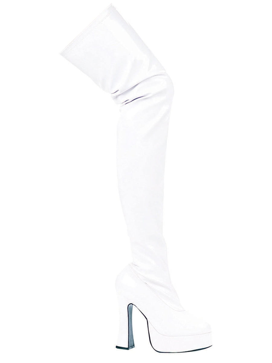 white thigh high boots chunky heel