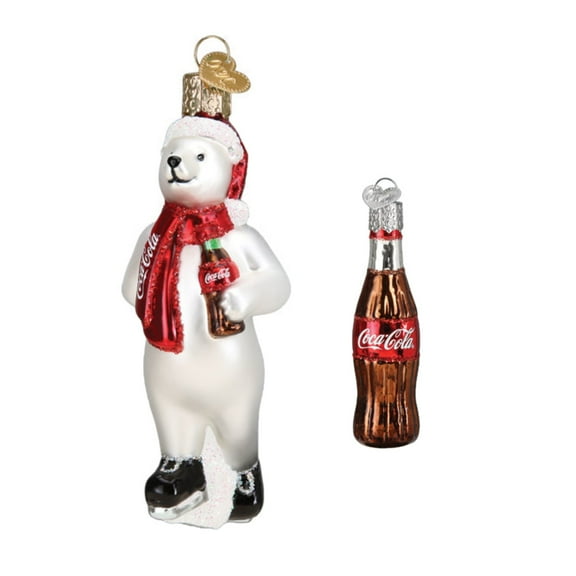 Old World Christmas Blown Glass Ornaments for Christmas Tree, Coca-Cola Polar Bear (Set of 2)