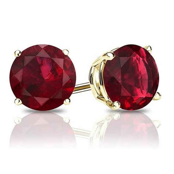 Paris Jewelry 14k Yellow Gold 3mm Round Created Ruby Stud Earrings Plated by Paris Jewelry