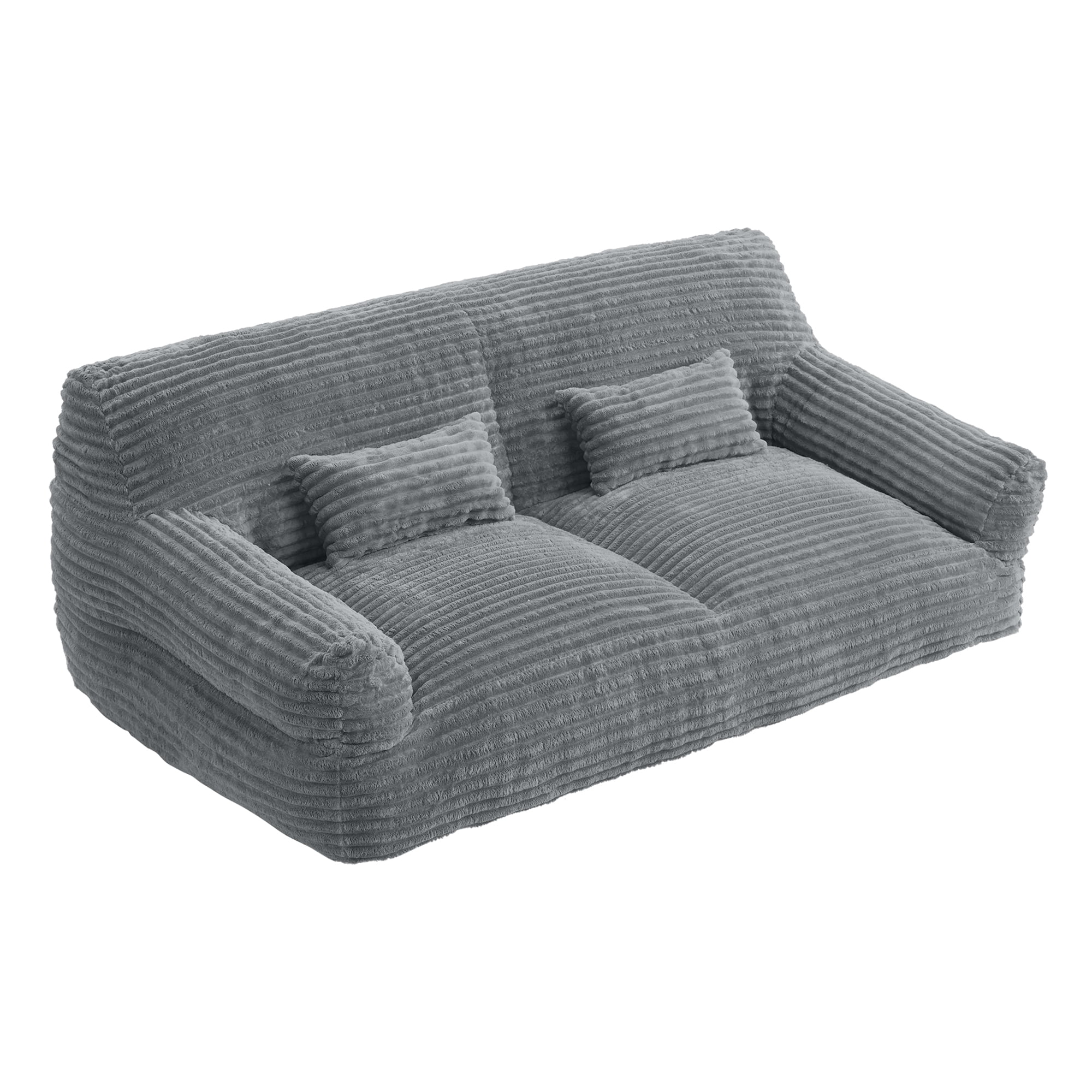Spruce & Spring Ultra-Plush Fleece Lazy Sofa with Pillow & Blanket, Cozy Bean Bag Loveseat for Living Room & Bedroom, Dark Gray