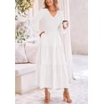 thumbnail image 4 of Vestido midi PRETTYGARDEN para mujer, casual, fruncido, blanco, XL, 4 of 8