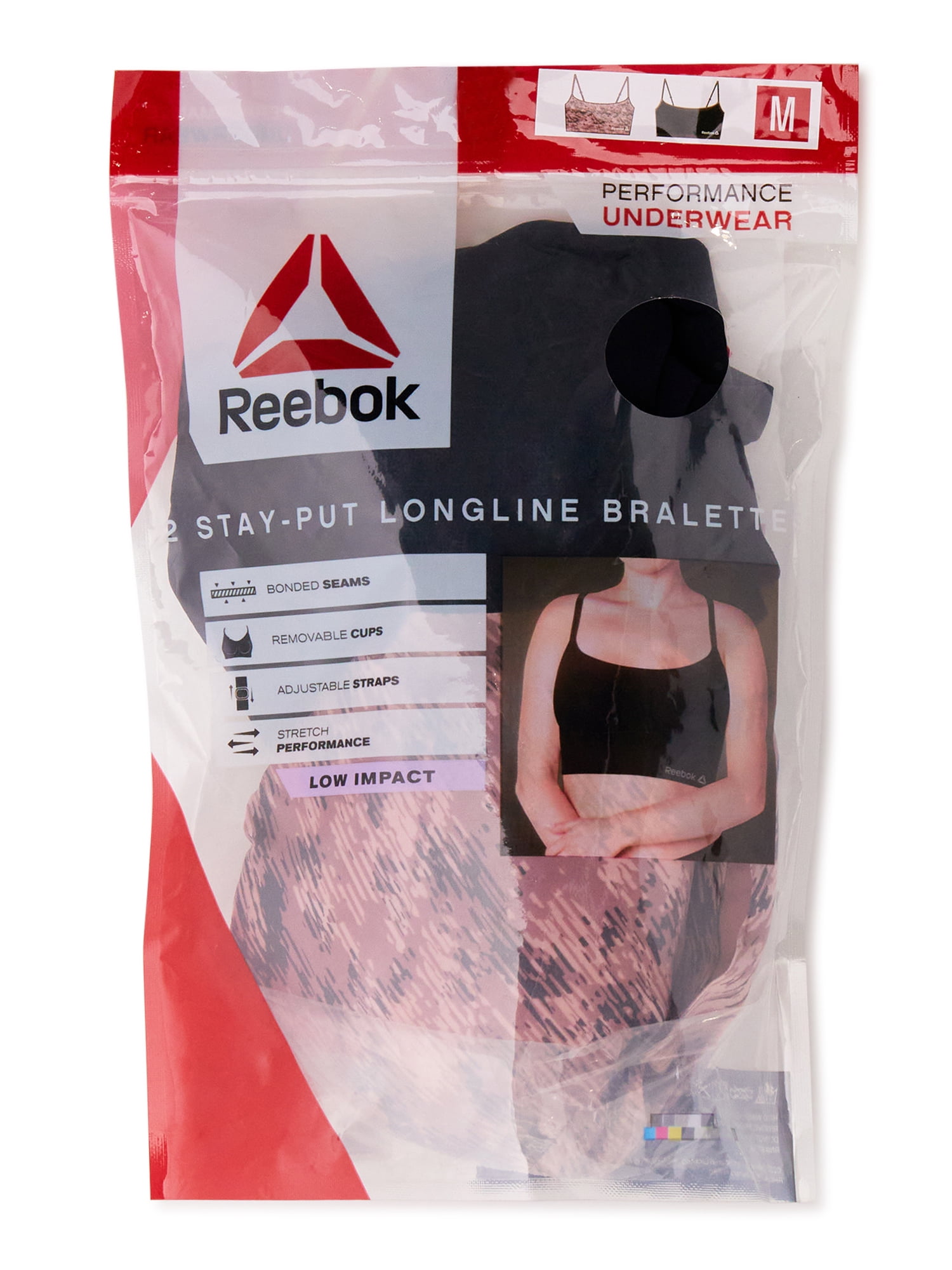 Reebok Women's Stay-Put Bonded Stretch Bralette, 2 Pack 