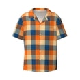 thumbnail image 2 of Lsque Warm Orange Plaid print Men's Cuban Collar Short Sleeve Shirt Summer Beachwear Casual Button Down Fashionable Vacation Leisure Shirt-Medium, 2 of 7