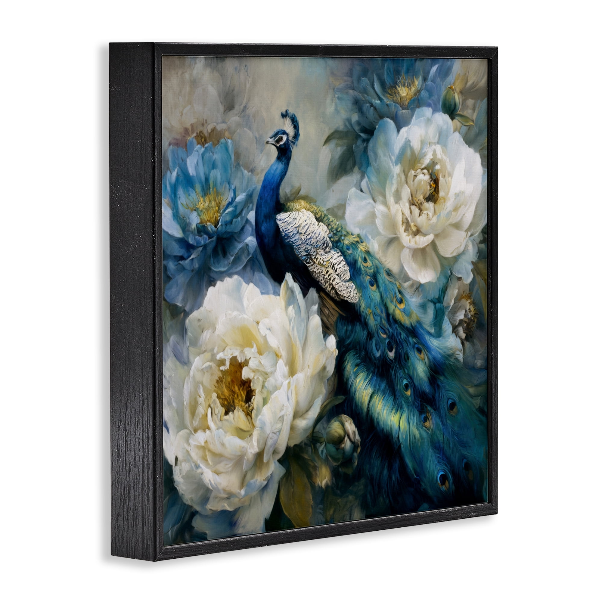 Stupell Industries Pretty Peacock with Roses Black Framed Giclee Art, design by Tina LeCour
