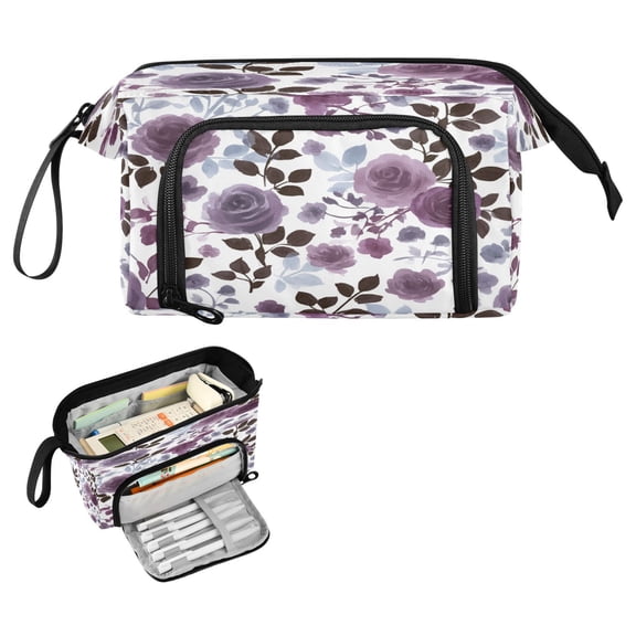 Fish Mouth Pencil Bag 9.45*3.74*5.9 Inches Pencil Bag Pencil Case Pencil Box Makeup Bag Suitable for Office and Study Cartoon Painted Purple Damask
