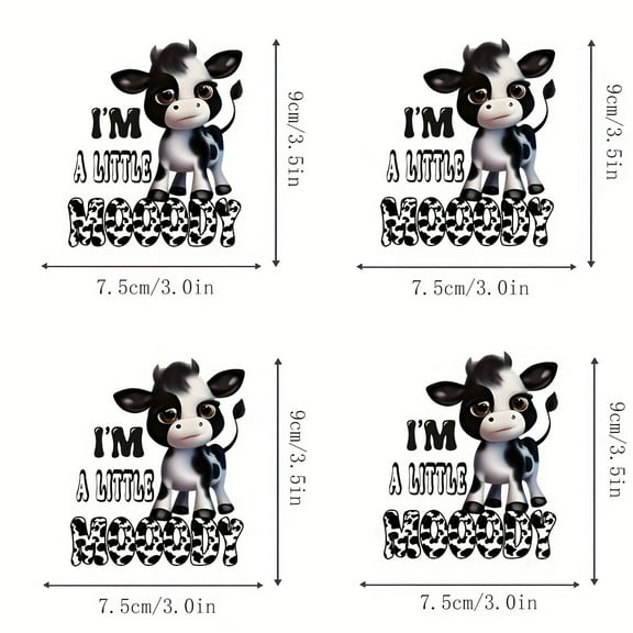 4pcs UV DTF Cup Stickers, Cute Little Cow Pattern Waterproof Sticker Pack For Decorating Mugs, Cups, Bottles, School Supplies, Etc, Arts Crafts, DIY Art Supplies
