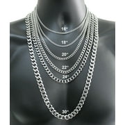3/5/7/9/11mm Wide 18-24 Stainless Steel Silver Tone Chain Cuban Curb Mens Necklace