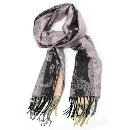 Fine Scarf - Pashmina Scarf With Floral and Animal Print - Fine Pink Cashmere Wool Scarf