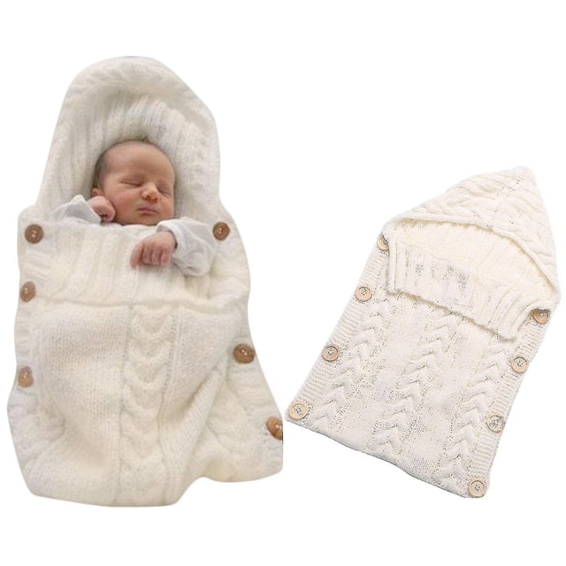 Saco de dormir tejido para bebé, manta envolvente para cochecito, saco para bebé con forro polar en el interior, saco cálido, saco de peluche tejido para bebés recién nacidos