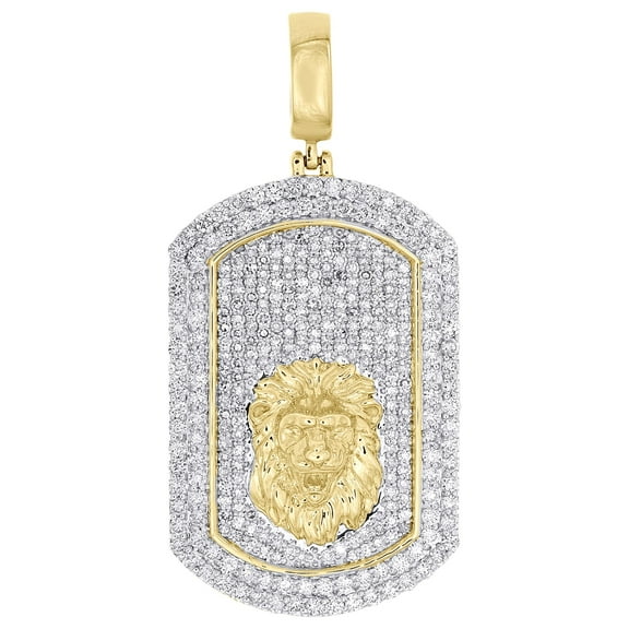 10K Yellow Gold Real Diamond Mens Roaring Lion Dog Tag Pendant Leo Charm 2.33 CT