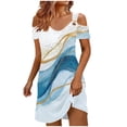 thumbnail image 2 of Otvok Womens Summer Cold Shoulder V Neck Dress Abstract Printed Short Sleeve Sundress Beach Vacation Clothes Loose Shift Mini Dress, 2 of 6