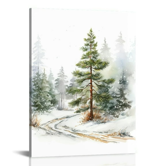 JRXY Christmas Tree Winter Landscape Wall Art Painting Canvas Gifts Artwork for Living Room Bedroom Home Decor Framed Ready to Hang 12x16 in