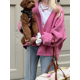 thumbnail image 1 of Abrigo rosa con cuello en V para mujer, Chaqueta corta de manga larga con botonadura única, ropa de calle informal, moda de otoño, 1 of 5