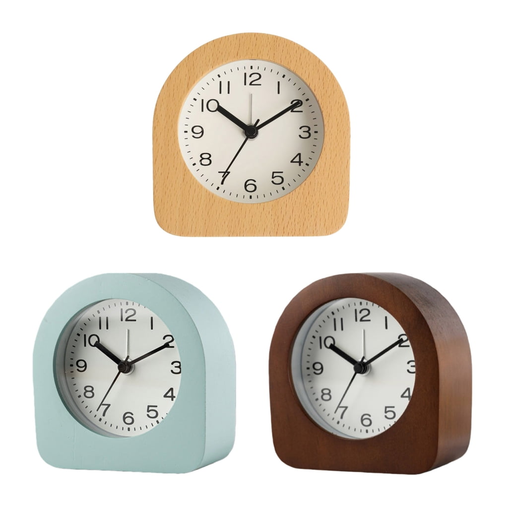 Quiet Wood Analog Alarm Clock for with Night Light Battery Operated Snoozes Bedside