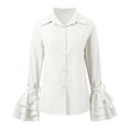 thumbnail image 4 of Womens Button Down Shirt Long Sleeve Dress Shirts Solid Work Blouse with Ruffle and Tie Detail White L, 4 of 7