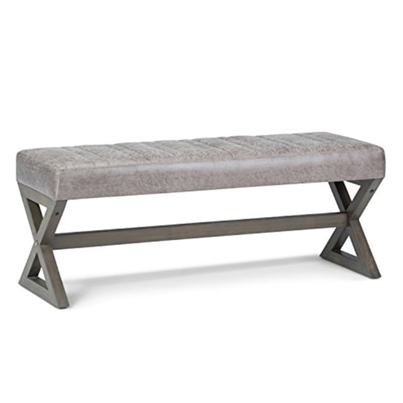 Salinger 48 inch Wide Contemporary Rectangle Ottoman Bench in Distressed Grey Taupe Vegan Leather