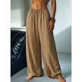 thumbnail image 4 of Women'S Loose Fit Solid Color Elastic Waist Pocket Straight Leg Casual Pants Khaki XXL, 4 of 8