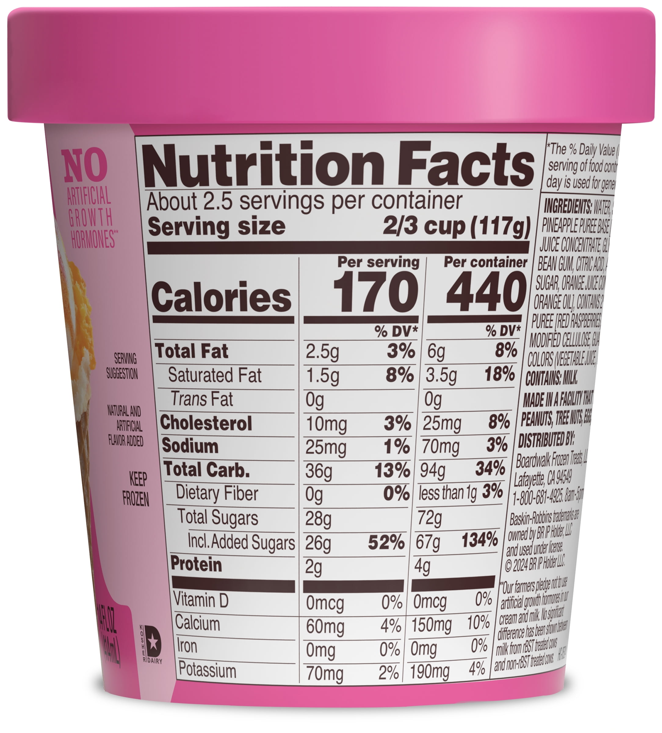 Baskin-Robbins Rainbow Sherbet, 14 fl oz Cup – Pineapple, Orange, and Raspberry Flavored Sherbet