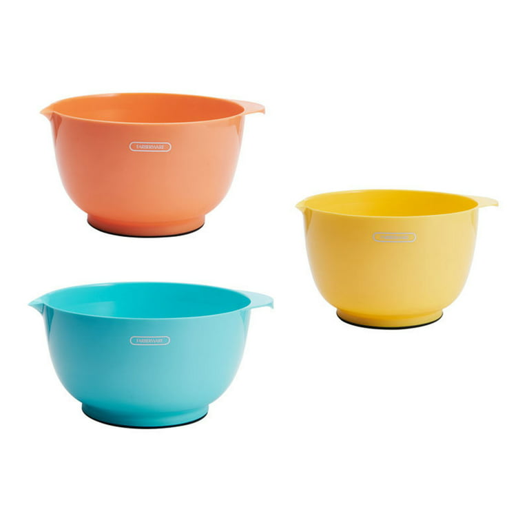 Farberware Professional Set of 3 Mixing Bowls in Aqua, Coral, Yellow 