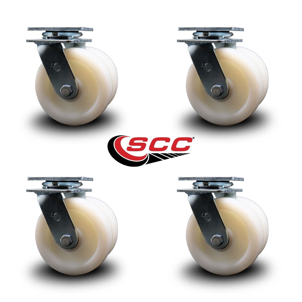 6 Inch Dual Nylon Wheels Swivel Casters Set with Ball Bearings Service Caster