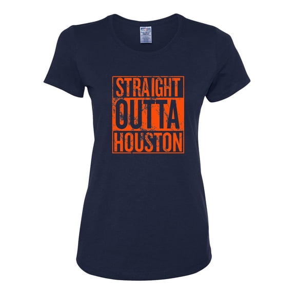 Straight Outta Houston HOU Fan | Fantasy Baseball Fans | Womens Sports Graphic T-Shirt, Navy, Large