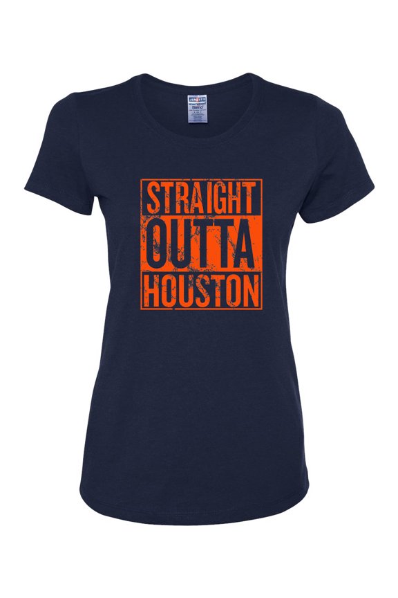 Straight Outta Houston HOU Fan | Fantasy Baseball Fans | Womens Sports Graphic T-Shirt, Navy, Large