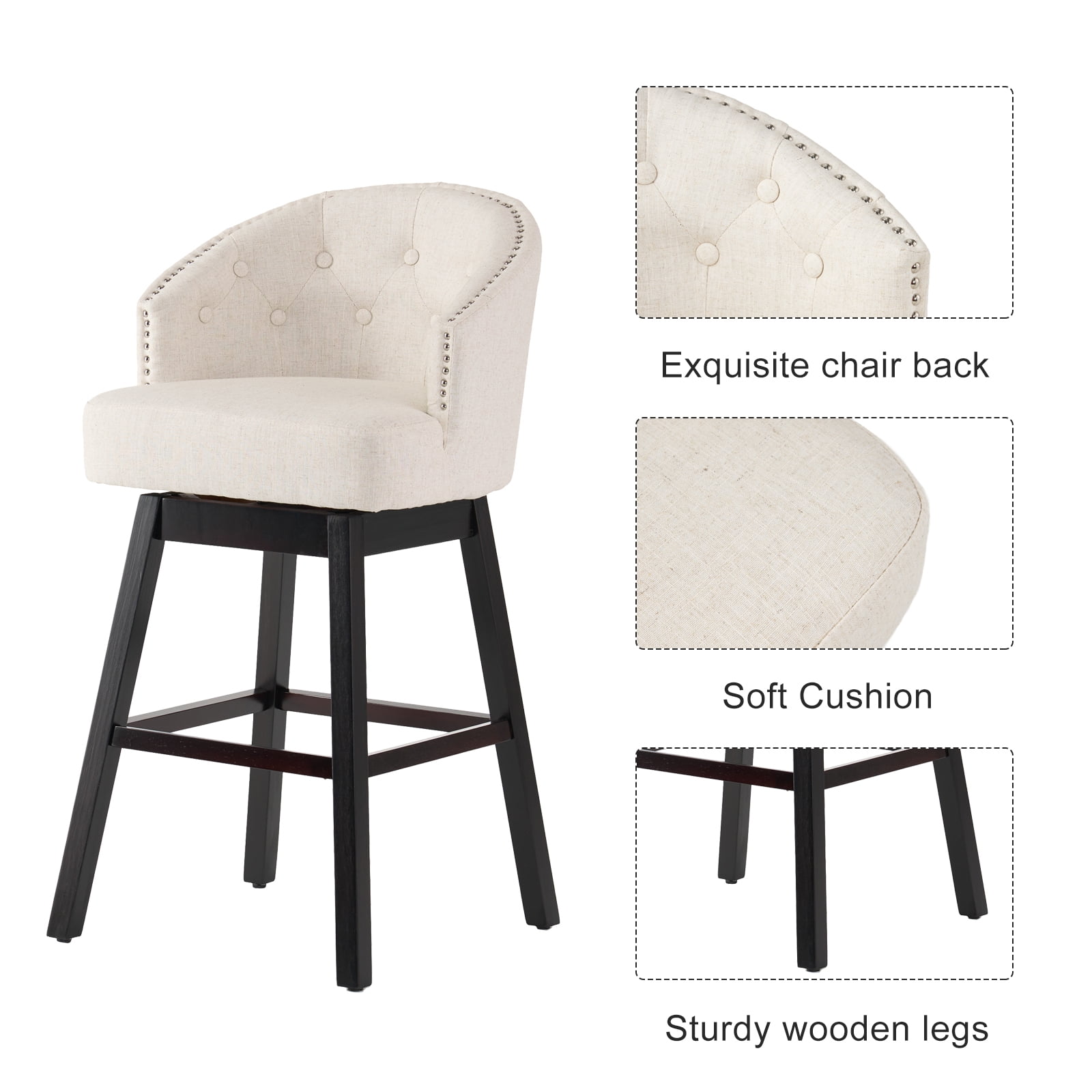 Kadyn Studio Bar Stool Set of 2, Modern Fabric Bar Stool with Wood Legs, Upholstered Fabric Barstool for Bar, Kitchen, Beige Kadyn Studio Bar Stool Set of 2, Modern Fabric Bar Stool with Wood Legs, Upholstered Fabric Barstool for Bar, Kitchen, Beige