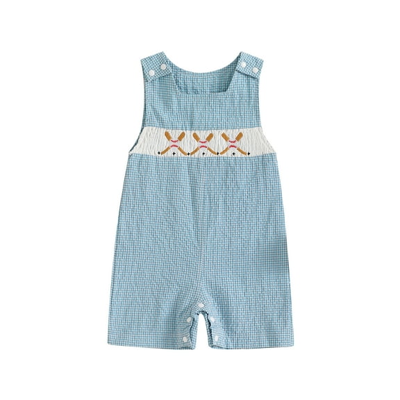 Michellecmm Baby Boys Girls Summer Jumpsuit Sleeveless Crewneck Baseball Embroidery Plaid Tank Romper