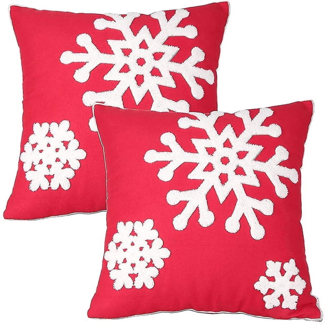 Fundas de almohada cuadradas suaves con diseño de copo de nieve para el hogar, lona decorativa de algodón con bordado, fundas de cojines de 18x18, fundas de almohada para sofá cama y silla (1 par