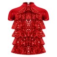 thumbnail image 4 of Manyakai T-Shirt à Manches Courtes pour Filles, Paillettes Scintillantes, Salsa Samba Rumba, Jazz Moderne Hip-Hop, Rouge, 14, 4 of 6