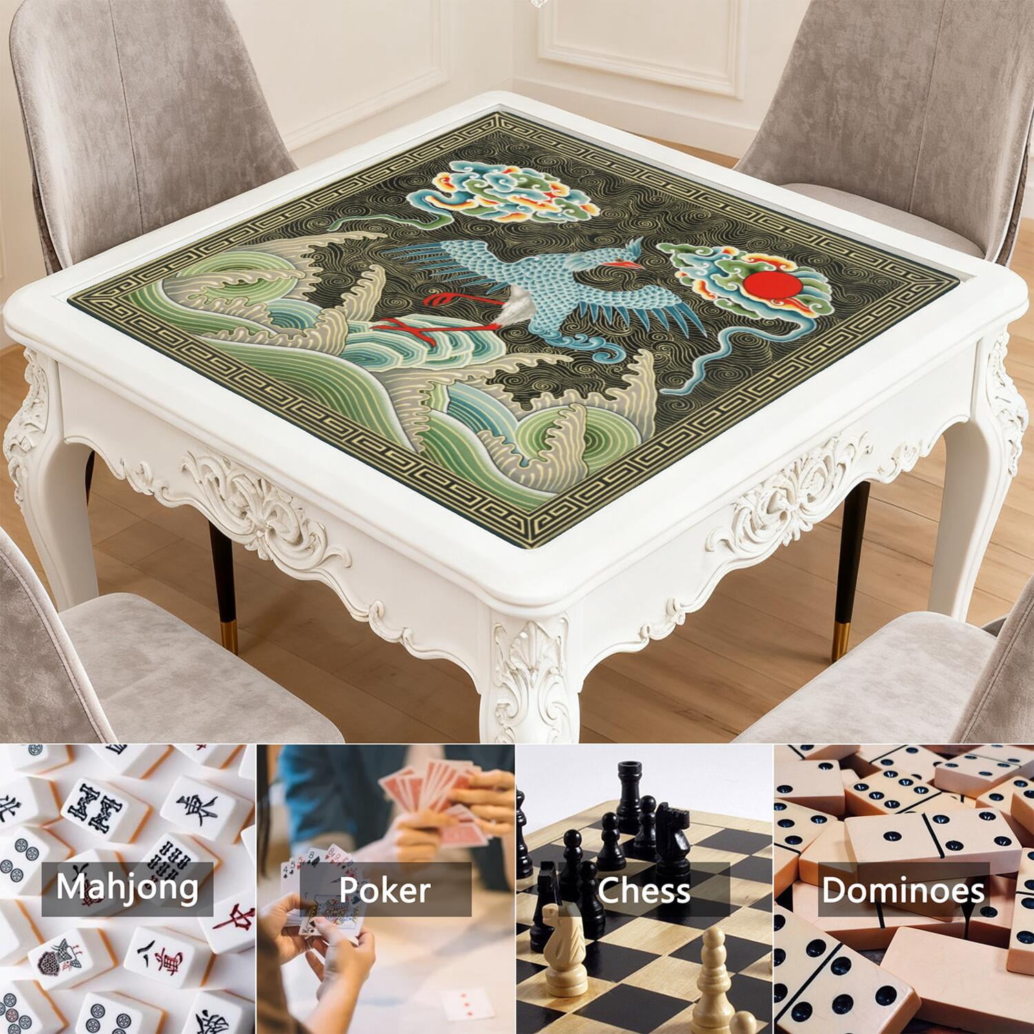 Albert Racine Famous Painting Mahjong Mat for Table, 31.5*31.5in Anti Slip American Mahjong Table Cloth, Noise Reduction, Neoprene Mah jongg Mat with Carrying Bag & 3 Dices for Board Tile Games Mats