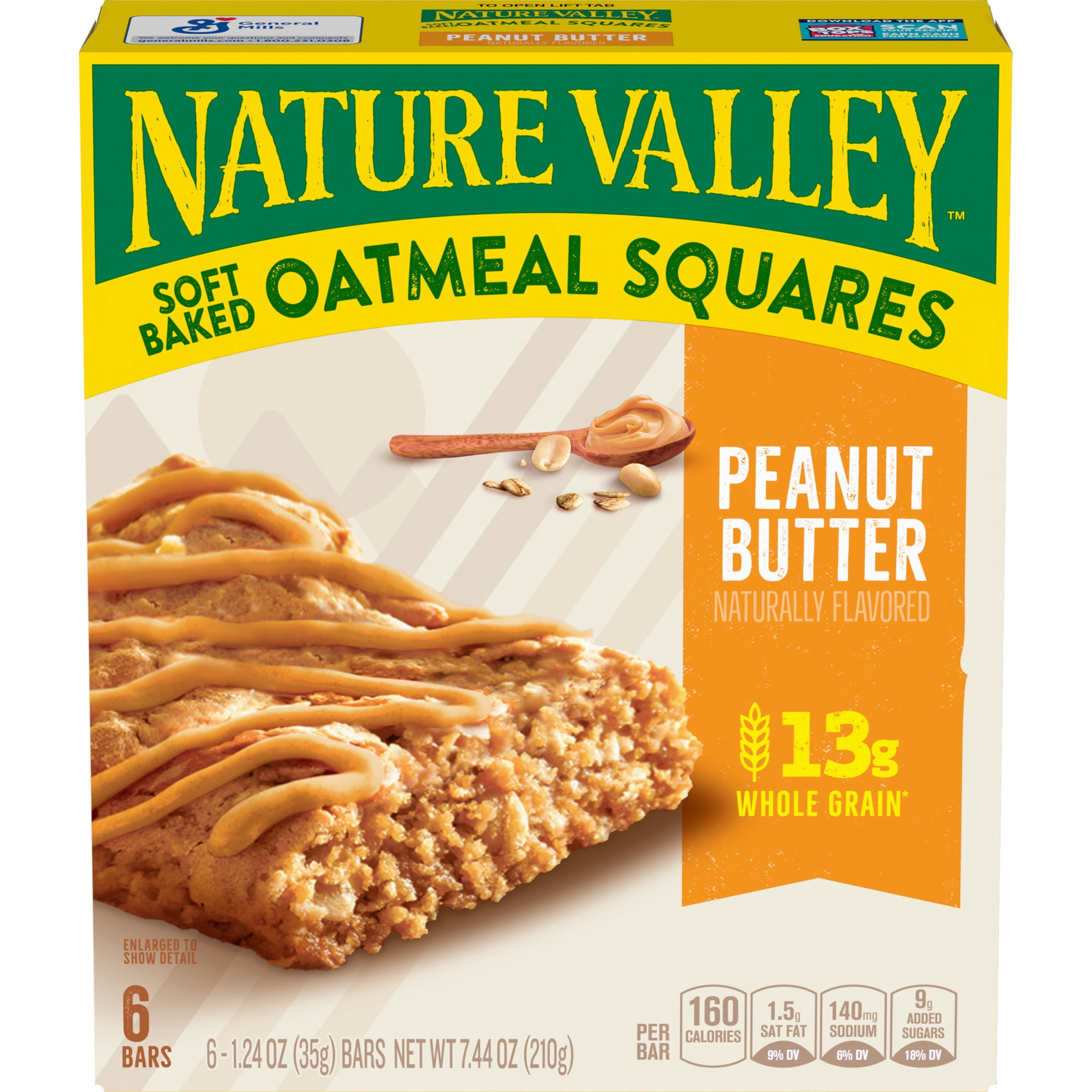 (8 pack) Nature Valley Soft-Baked Oatmeal Squares, Peanut Butter Breakfast Snacks, 6 ct, 7.44 OZ