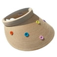 thumbnail image 1 of Sombrero de paja vacío con botón de color para circunferencia de la cabeza, sombrero de paja con ala grande para mujer, protector solar para el sol, sin tapa, para playa, 56-58cm, 1 of 5