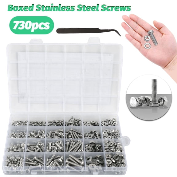 ASKITO 730Pcs Nuts and Bolts Assortment Kit, Stainless Steel Screws Nut and Bolt Assortment with Screw Organizer – Ideal for Household, Car Repair, Furniture Assembly