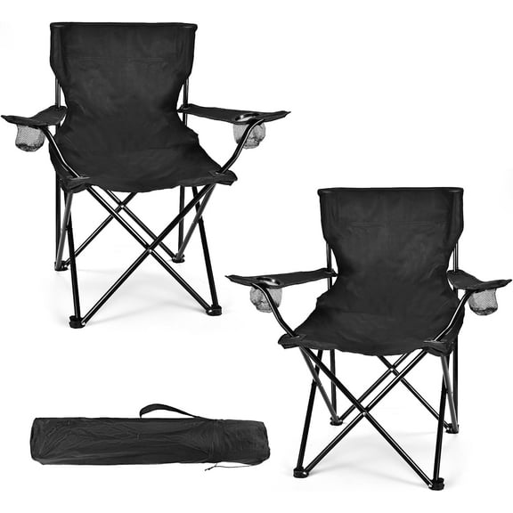2 Pack Lightweight Camping Chairs for Adults & Teens, 250LBS Capacity Foldable Portable Chairs with Carry Bag, Compact Design for Camping, Beach, Picnics, and Outdoor Events (Black)