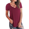 thumbnail image 3 of Summer Plus Size Summer Tops for Women Trendy Woman Fashion Solid Color Chest Overlapping Rope Short Sleeve V-Neck Casual Tops V Neck Tshirt Women on Clearance, 3 of 5