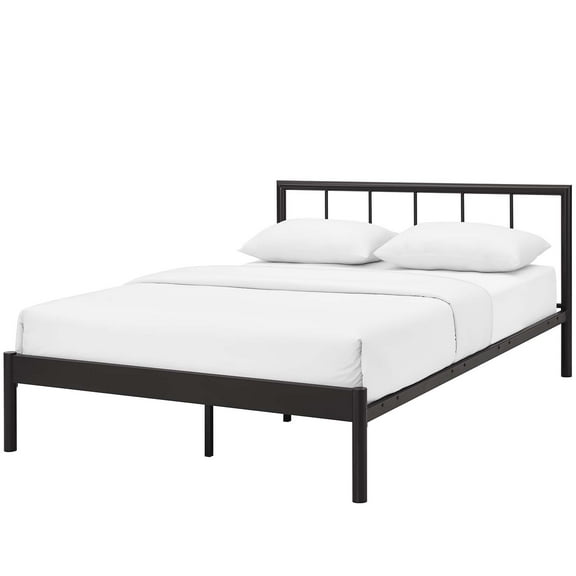 Industrial Country Cottage Farm Beach House Bedroom Full Size Platform Bed Frame, Metal Steel, Brown