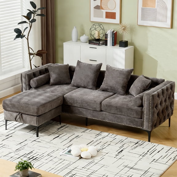Aukfa 2 Piece Sofa Set - 80" Rolled Arm 3 Seat Sofa Couch for Living Room Bedroom, Linen, Gray