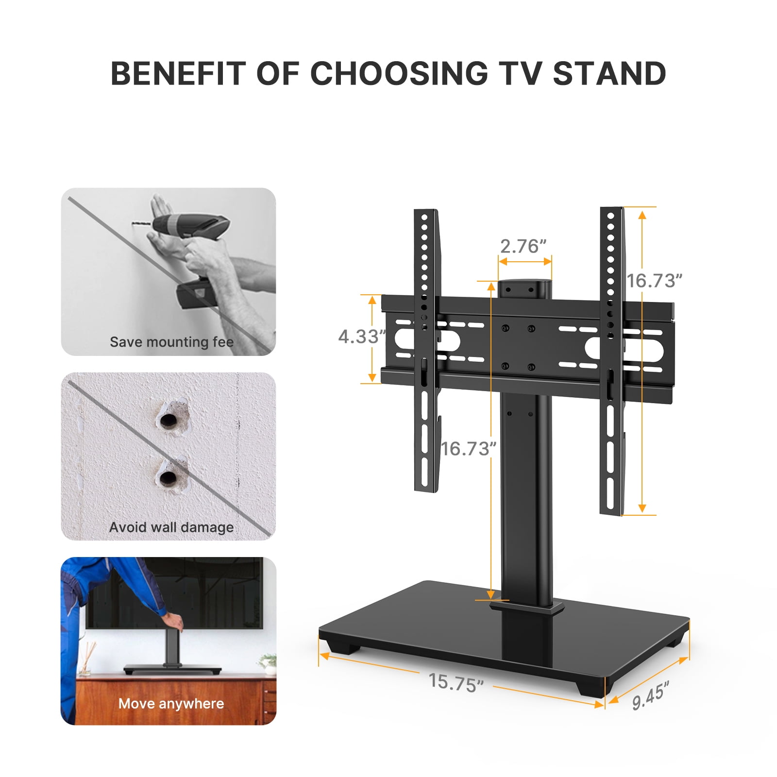 PERLESMITH Tabletop Universal TV Stand for 37- 55 inch TVs with Height Adjustable & Wire Management