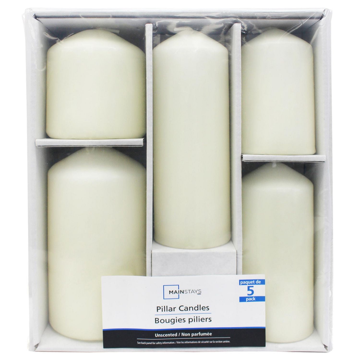 Mainstays Unscented Pillar Candle Set, Pack of 5, various size