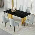 thumbnail image 2 of LiviNest Modern Dining Table Set with 6 Chairs: Marble Pattern Glass Top & Golden Metal Legs - 71" x 39.3" Kitchen Table Set for Small Space & Studio Use, 2 of 6