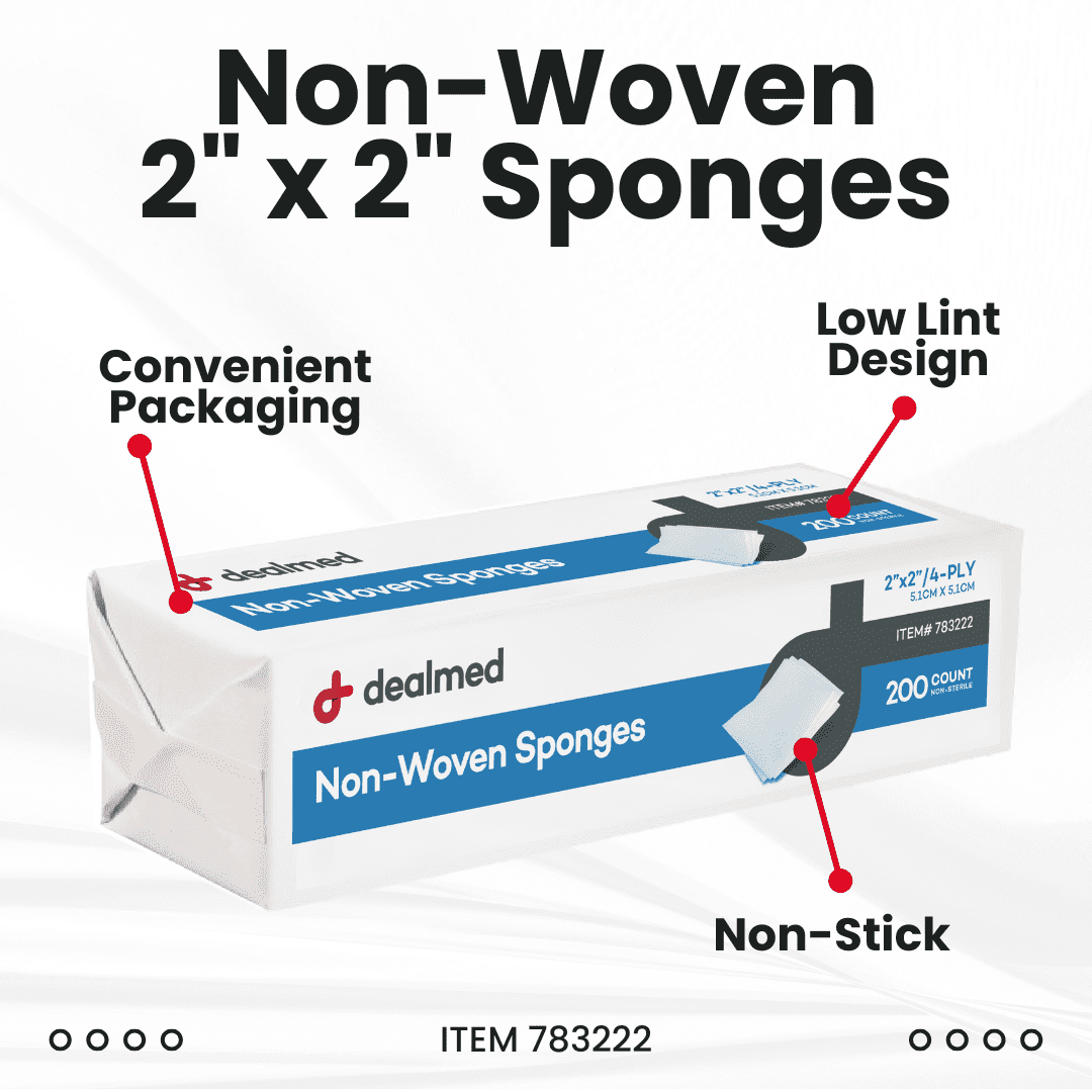 Dealmed Non-Woven Gauze Sponges 2" x 2" (4000 ct.) All-Purpose 4-Ply Non-Sterile Absorbent Dental Gauze Wound Care, 200 Count (Case of 20)