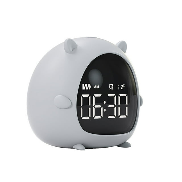Reloj despertador inteligente gris creativo para estudiantes, reloj Digital de escritorio con Control de voz recargable, cuenta atrás, reloj despertador para niños con dibujos animados