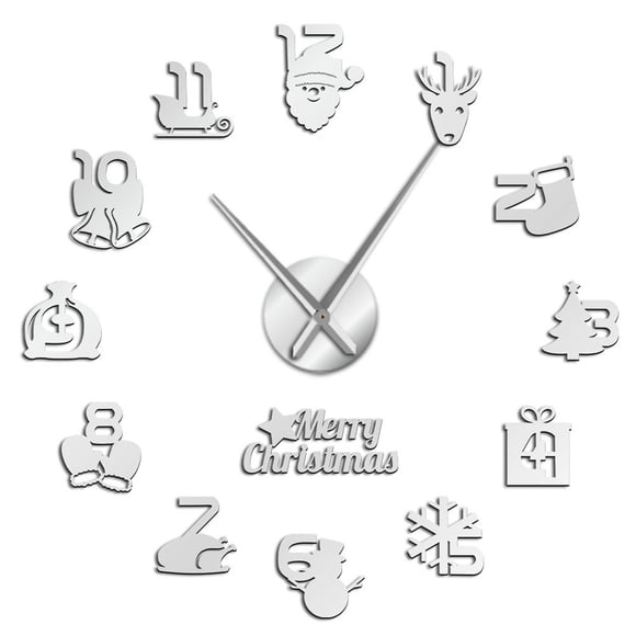 Christmas Frameless DIY Wall Mute Clock 3D Mirror Surface Sticker Home Decor