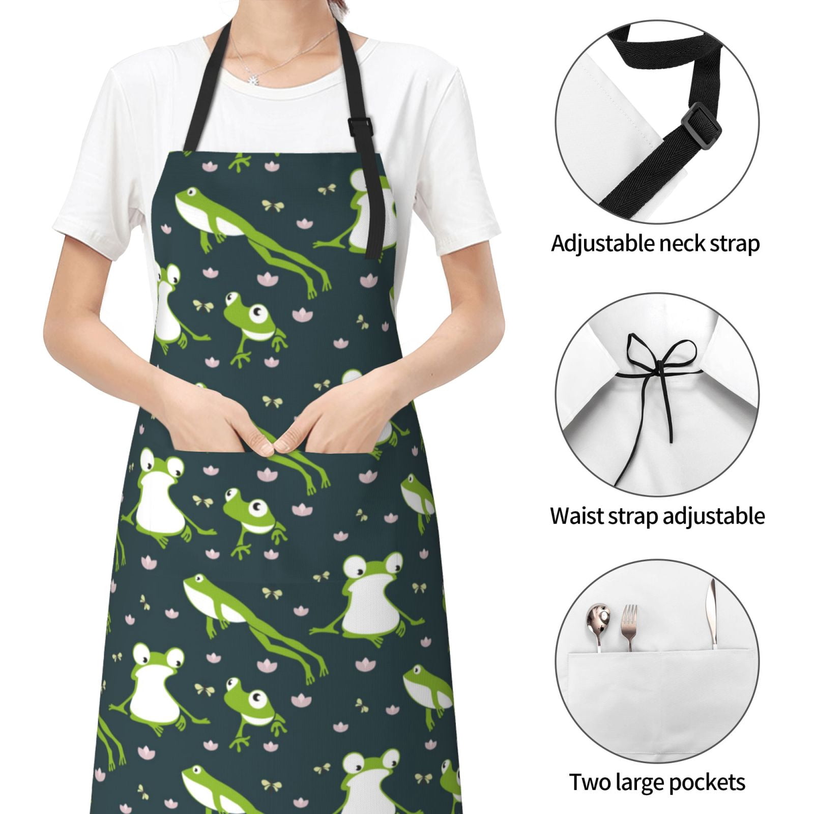 Kdxio Green Frogs Apron with Pockets Adjustable Kitchen Aprons for Men Women Waterproof Aprons for Cooking,Drawing,Crafting, Baking Household Cleaning