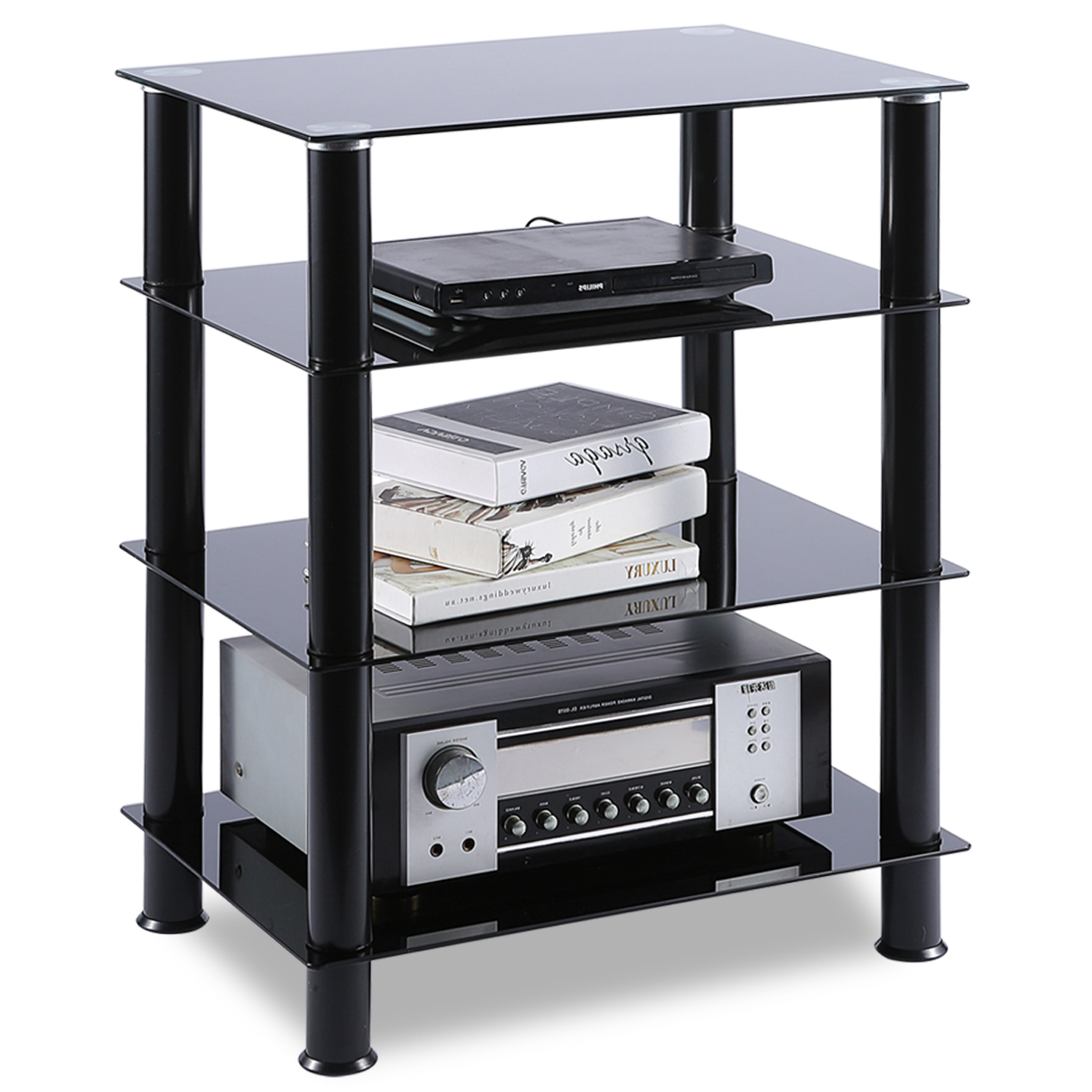 4tier Media Component Stand Audio with Glass Shelf TV Riser Entertainment Units, TV