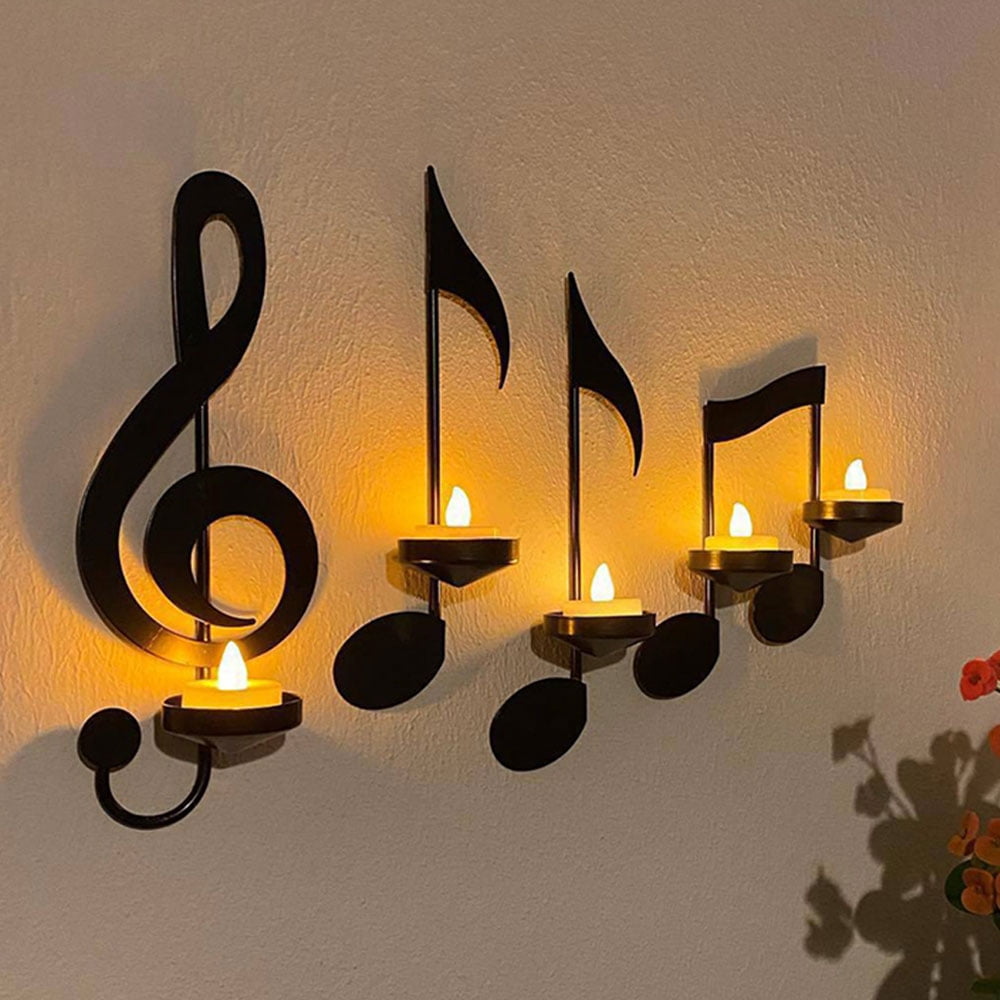 Aosijia 4 Pcs Music Notes Candle Holders Wall Mount Hanging Music Note Candlestick Holders Metal