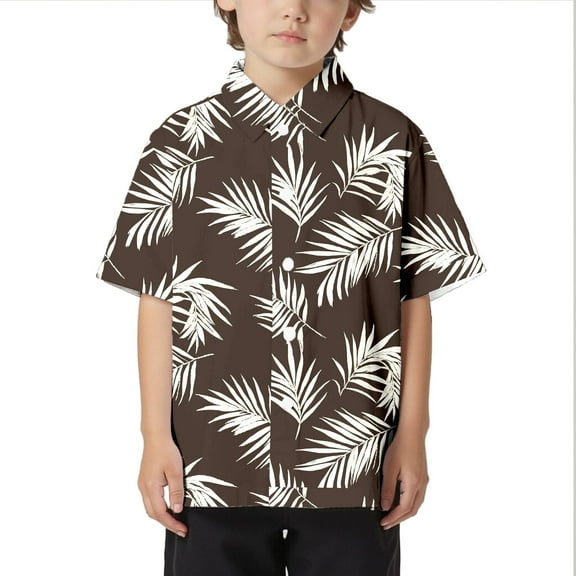 T Shirt for Kids Toddler Boys Boys Tropical Print Short Sleeve Polo Shirts Soft Comfy Beach Holiday Tee Blouses Summer Clothes,Brown,3-4 Years